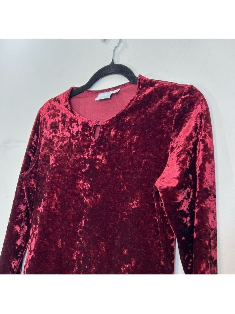 90s Y2K Esprit crushed velour burgundy minimalist top M - Picture 5 of 8